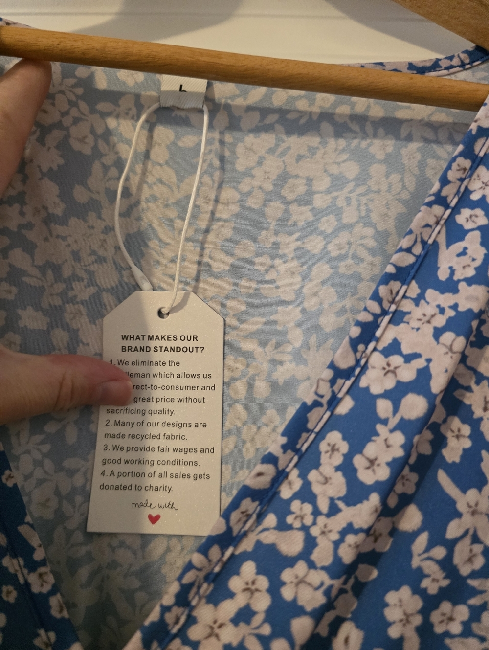 Floral High Slit Plunging Vneck Maxi Dress Womens L Blue Nwt Cottage Core Preppy - Picture 3 of 8